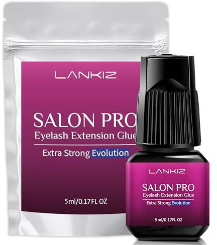 LANKIZ Eyelash Glue, 8 Week Max Retention Eyelash Extension Glue, 1-2s Instant Bond Lash Glue, 5ML PRO UPGRADE Low Fume Sensitive Black Adhesive, Professional Use