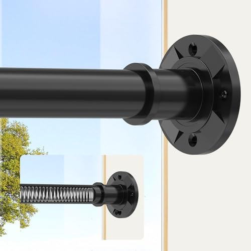 Black Shower Curtain Pole 78-313 cm, Extendable Tension Rod 28mm | Heavy Duty No Drill Tension Curtain Rod, Shower Curtain Rail, Adjustable Metal Pole, Bathroom Door Window, Bracket Included
