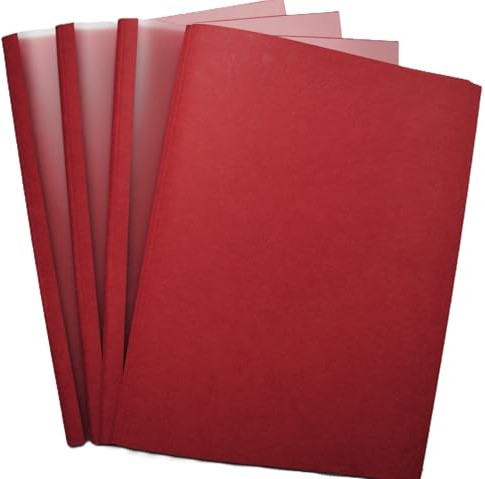 Lot de 50 chemises de reliure thermique, format A4, structure en cuir, bordeaux/transparent satiné, 6 mm = 41 à 55 feuilles