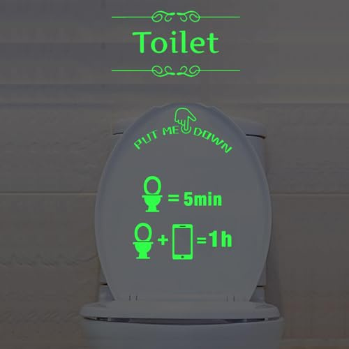 3 Pcs Glow in the Dark Toilet Stickers Set, Funny 5 Min to 1 Hour Phone Decal, Luminous Put Me Down Seat Sign & Toilet Door Decal for Bathroom Lid Accessories