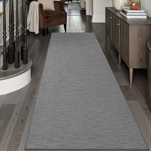 DEXI Löparmatta 71 x 243 cm, Extra Lång Halkfri Smutsfångarmatta, Köksmattor med Gummibaksida, Tunn och Tvättbar Golvmatta Löpare för Hall Entré Tvätt Dessutom, Grå