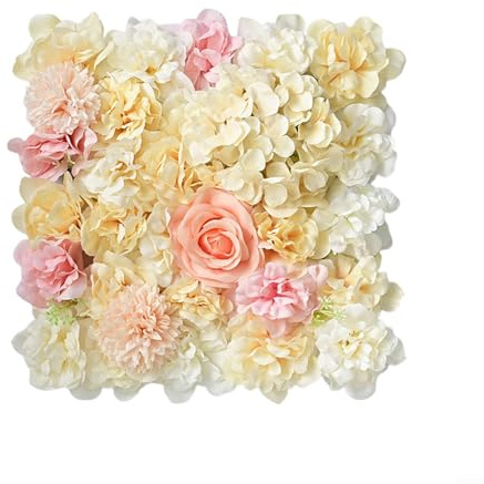FACAIIO Lot de 6 panneaux muraux de fleurs artificielles 3D pour décoration de fête de mariage, roses et hortensias en soie, blanc/rose clair/jaune/violet/rouge, 38,1 x 38,1 cm