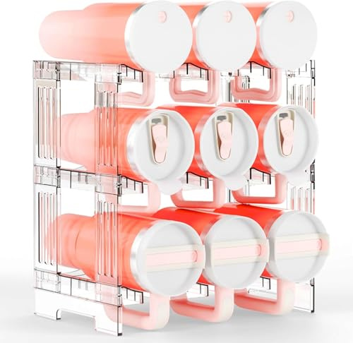Stapelbarer Flaschenorganizer für Stanley Cup - Transparenter 3 Schichten Weinregal Flaschenhalter für Thermosflaschen - Platzsparendes Flaschenregal für Kühlschrank, Schrank, Küchenarbeitsplatte
