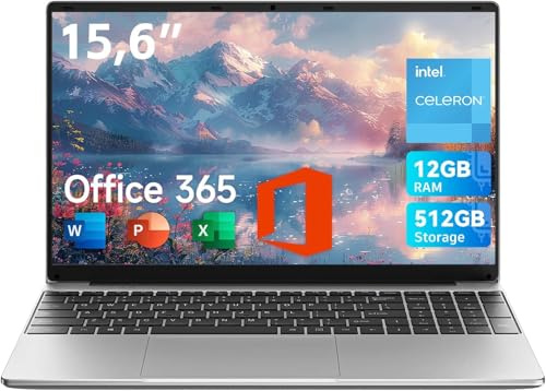 jumper 2025 Laptop 15,6 Zoll FHD Display, 12 GB RAM 512 GB ROM, Office 365, Prozessor 5205U Notebook(bis zu 2,3 GHz), Akku 38 Wh, 2 Stereo-Lautsprecher, USB 3.0, Type-C, Digitale Tastatur