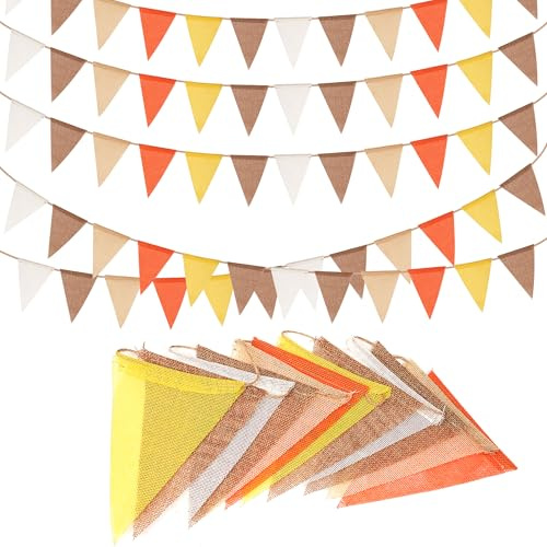 Wimpelkette Outdoor Gelb 5 Stück - 60 Flaggen Girlande Wetterfest Stoff | Wimpelkette Wetterfest für Garten Party Geburtstag Deko Klassentreffen Einschulung Party Schulkind Kinderzimmer