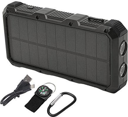 Batterie Externe Solaire 36800mAh, Charge Rapide 5V 3A, 3 Ports USB Portable avec Lampe LED - Grande Capacité, Multiples Protections, Parfaite pour Camping Extérieur (Noire)