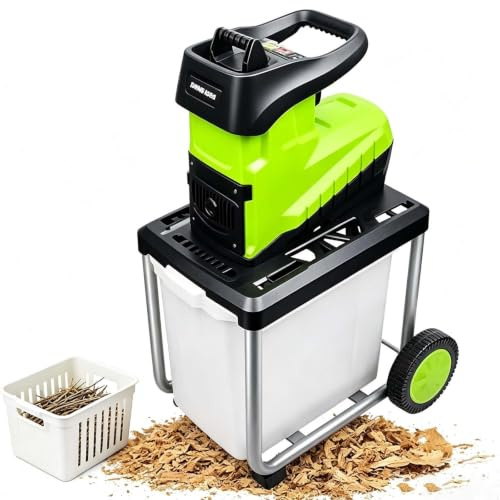 EXSHUING Biotrituradora Eléctrica Con Motor De 2800 W, Corte De 4,5 Cm (1,77) De Diámetro, Depósito De 60 L, Bajo Nivel De Ruido (92 Db) Y Cuchillas Reversibles; Ideal Para Residuos De Jardín
