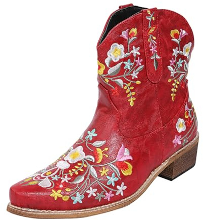 Sommarstövlar dam broderade cowboystövlar fashionabla mångsidiga stövlar bekväma damstövlar cowboy stövlar