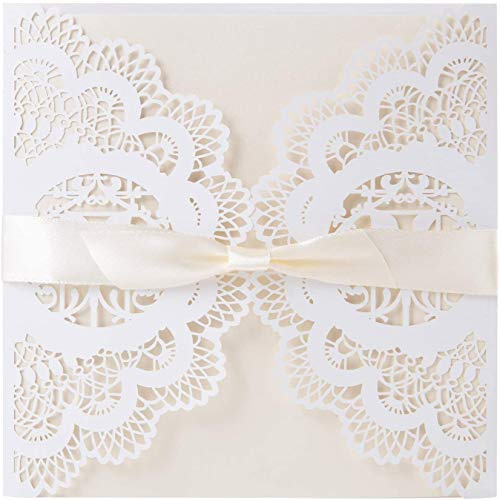 Kit elegante de tarjetas de invitaciones Mobengo, con diseño de encaje cortado a láser, con sobre, para fiestas de cumpleaños, de compromiso, boda, matrimonio, despedida de soltera, 20 unidades