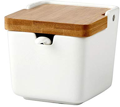 OnePine 250ml Azucarero, azucarero de cerámica azúcar Pot con Tapa de bambú y Cuchara, Cocina