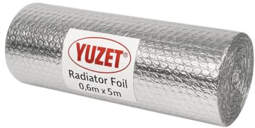 Yuzet Radiator Heat Reflective Insulating Foil, Energy Saving, Reduces Heat Loss, Easy DIY Fitting. 0.6m x 5m Per Roll