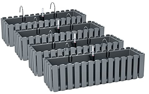 PAFEN 4X Macetero para Flores con Soportes - 58 x 18 x 16,2 cm - Sistema De Riego para Macetas Balcón Jardineras para Macetas, Gris