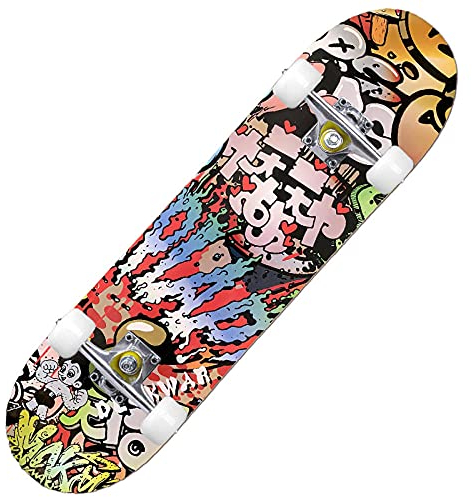 Skateboard Errötender Rosa Anime Skateboard Kinder ab 8 Jahre 80x20cm 7-Lagigem Ahornholz Longboard Double Kick Komplett für Anfänger Jungen Mädchen Erwachsene Profi Penny Board