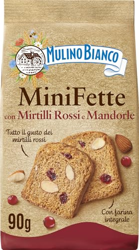 Mulino Bianco Mini Fette con Mirtilli Rossi e Mandorle, 90 g | Con Farina Integrale, Ricche di Fibra, Fette Biscottate Integrali, Ideali per una Pausa Golosa o a Colazione