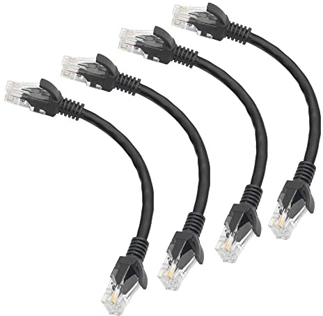 RIIEYOCA Cat6 Ethernet patchkabel 0,2 m, höghastighets internet nätverkskabel LAN-lappkablar med Rj45-kontakter för router, modem, strömbrytare, server, svart, 4-pack