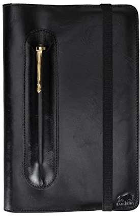 A5 Notizbuch Leder - Nachfüllbares Reisetagebuch aus Handgefertigtem Echtleder - Perfekt als Tagebuch, Notebook, Skizzenbuch oder Lebensplaner - Journal mit Blanko Papier -DIN A5-22x15cm (Schwarz)
