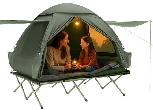 SoBuy OGS32-L-GR 4in1-Zelt mit Campingliege Schlafsack Luftmatratze und Zubehör Campingzelt 2 Personen Feldbett