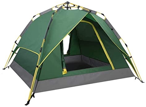 RUTAVM Camping Zelt Zelt Familien-Campingzelt 3-4 Personen Mit 2 Türen 4 Mesh-Fenster Doppelschicht Sofortzelt Automatisches Aufklappen Trekking Outdoor Zelte (Blue : Grün, Size : 220 * 200 * 135cm)
