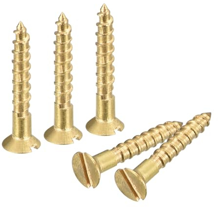 sourcing map Brass Wood Screws, 40Pcs M1.6 x 10mm Slotted Drive Flat Head Self Tapping Screw Countersunk for Woodworking Furniture