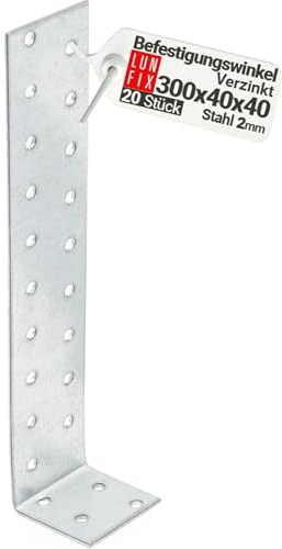 20 Stück Flachstahl-Betonanker Flachstahlanker Anker zum Einbetonieren Befestigungswinkel 300 mm x 40 mm Breite 40 mm Materialstärke 2 mm