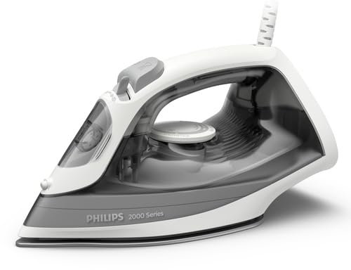 Philips 2000 Series Steam Iron - Up to 25g/min Continuous Steam. 2000W. 250ml Water Tank. Fast Wrinkle Removal. 4 Steam Settings. Ceramic Soleplate. Lightweight for Easy Ironing. Grey (DST2020/80)