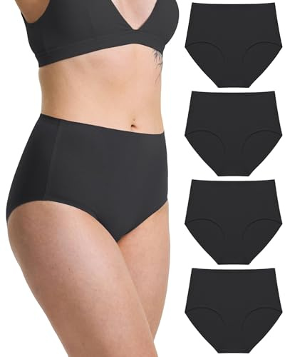 Neione Nahtlose Unterhosen Damen Baumwolle Unterwäsche Frauen Seamless Slip Hohe Taille Taillenslip Damenunterwäsche High Waist 4er Pack Schwarze M