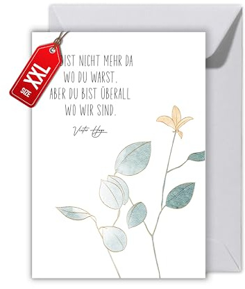 WBdesignz Trauerkarte mit Umschlag Trauerspruch - Victor Hugo Zitat Beerdigung Karte mit Spruch - Kondolenz Karte Anteilnahme (XXL DIN A4)