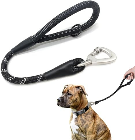 LunarCharm Correa Corta para Perros con Junta tórica Reflectante para Perros Grandes y medianos 45 cm Negro Correa Resistente y Duradera para una sujeción Segura