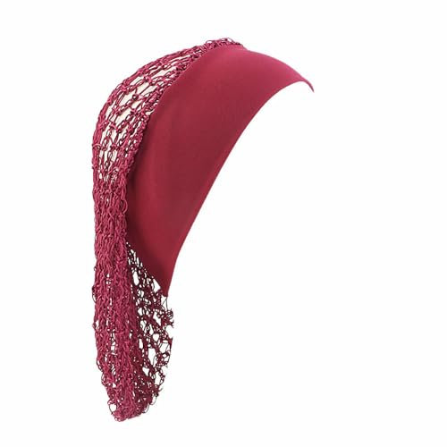 BrightGlow Schlafende Haarnetze Handgefertigte Häkelnetzmütze Mesh-Häkel-Haarnetz Damen Gehäkeltes Haarnetz mit Elastikband Nachtschlafmütze Kopfhaube Haarnetz für Dutt Tanz Weinrot Einheitsgröße