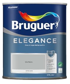 Bruguer Elegance Pintura Monocapa Extra Mate para Paredes y Techos, Interior y Exterior protegidos, Ultra Lavable, Resistente al Desgaste y Manchas, Con conservante Antimoho, Gris Piedra 750 ml