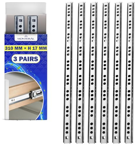 3 Pares Guias Correderas para Cajones con Rodamiento de Bolas 310x17 mm