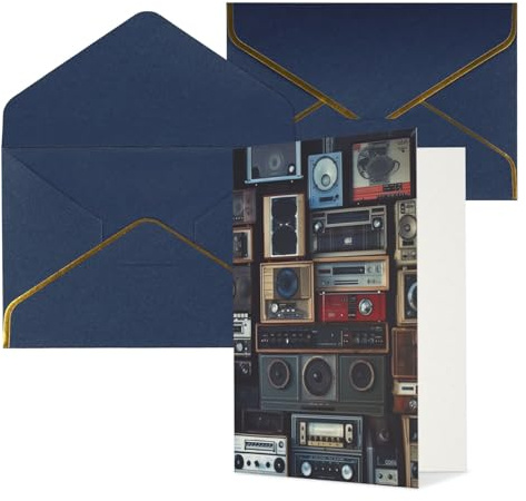 QMNSEHF Blanko-Grußkarte mit Umschlägen, Dankeskarte, Vintage, Wanddekoration, Boombox, Happy Birthday Karte für Damen und Herren, Weihnachten, Halloween, Hochzeit, blanko, Notizkarten, alle Anlässe