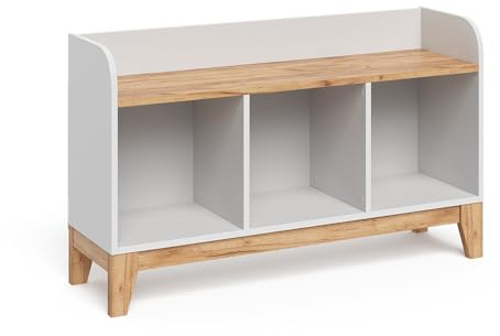 VitaliSpa Banc pour Enfants Malia, Blanc/Artisan, 107.2x63.8cm, Convient comme siège et Surface de Rangement pour Enfants