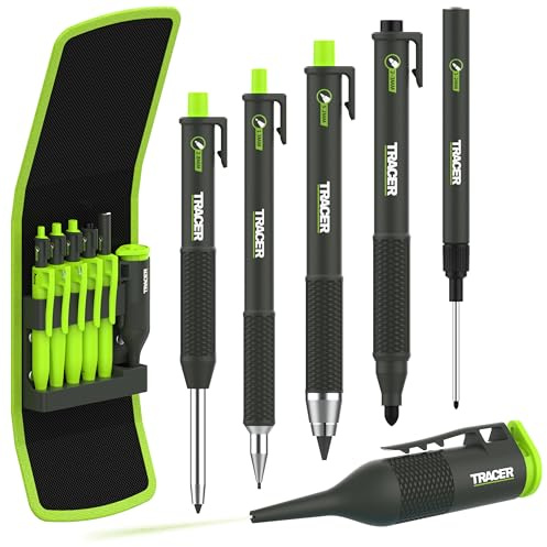 Tracer Pencil 2.0, 6-Piece Marking Kit with Deep Hole Chalk Marker | Includes 3 pencils, permanent & long-nib markers with holsters, all in a durable carry case for site use