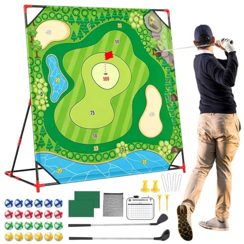 TAZZOR Golf Game Set för barn och vuxna minigolfset med slaktmatta, 2 golfklubborna och 24 bollar, minigolf för hemmet, inomhus, utomhuslekar, gåva för vuxna, tonåringar, nybörjare