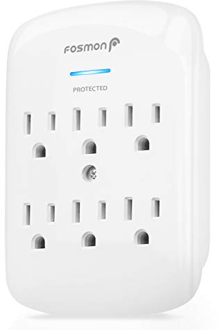 Fosmon 6 Outlet Wall Mount Surge Protector, 3-Prong Surge Suppression 1200 Joules, 15A 125VAC 60Hz 1875Watts Wall Outlet Adapter, Grounded LED, ETL Listed - White