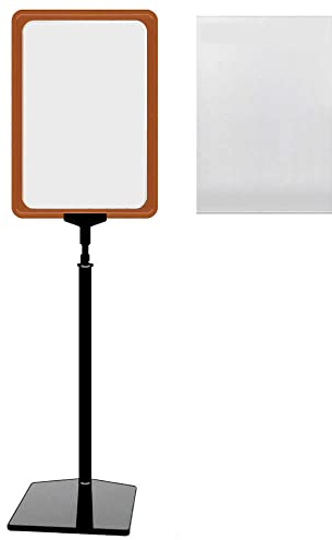 Plakatständer DIN A4 Rahmen rot mit U-Tasche, Ständer Kunststoff schwarz, Teleskopständer mit Fuß eckig, Kundenstopper höhenverstellbar bis 68 cm, Aufsteller