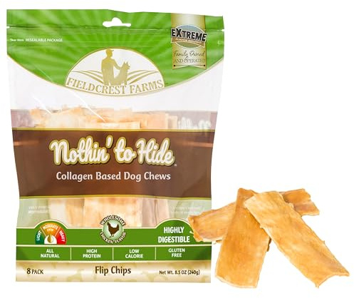 Fieldcrest Farms Nothin to Hide Flip Chips Dog Chews - Natural Rawhide Alternative Treats for Dogs, Collagen Based Snack for Moderate Chewers Up to 35lbs, Chicken Flavor
