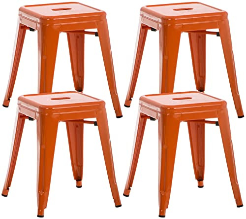CLP 4er Set Sitzhocker Armin Aus Metall I Stapelbarer Hocker I Sitzhöhe Von 46 cm I Pflegeleichter Arbeitshocker Farbe orange