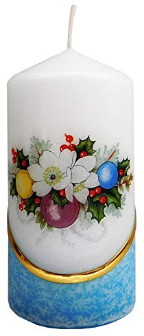 Meissner-Handel Auswahl Motiv, Weihnachtskerze ca. 6 x 12 cm, farbig getaucht, mit farbigen Wachs- und Bildauflagen * (Motiv 050)