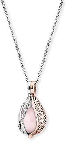 Engelsrufer Damen Halskette Himmelsträne Sterling Silber mit austauschbarem Kraftstein Anhänger Rosenquarz Bicolor, Karabinerverschluss, in drei Längen verstellbar, nickelfrei