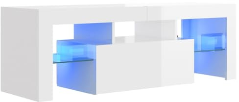 vidaXL TV Schrank mit LED-Leuchten Lowboard Fernsehschrank Fernsehtisch Sideboard HiFi-Schrank TV Möbel Tisch Board Hochglanz-Weiß 120x35x40cm
