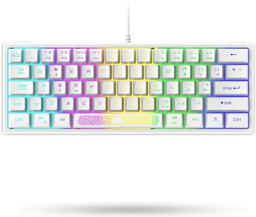 LexonElec K61 60% Prozent Weiß Gaming Tastatur Mini Pc RGB Beleuchtung - UK Layout QWERTY Keyboard - Mechanische Fühlen Ergonomie - Anti-Ghosting Double Shot Tastenkappen - Für Laptop Computer