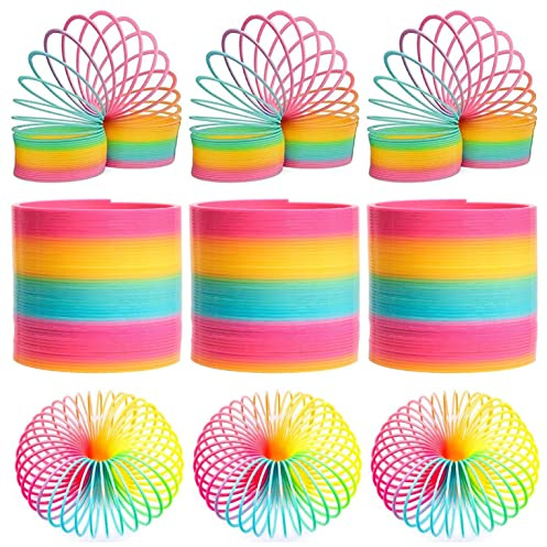 PartyPack 3X Große Treppenhüpfer, Regenbogenspirale Spielzeug, im Box, 6.5 cm Diameter, Treppenläufer Spirale für Kinder, Fidget Toy für Alt und Jung, Spirale Kinderspielzeug, Rainbow Treppenlaufer.