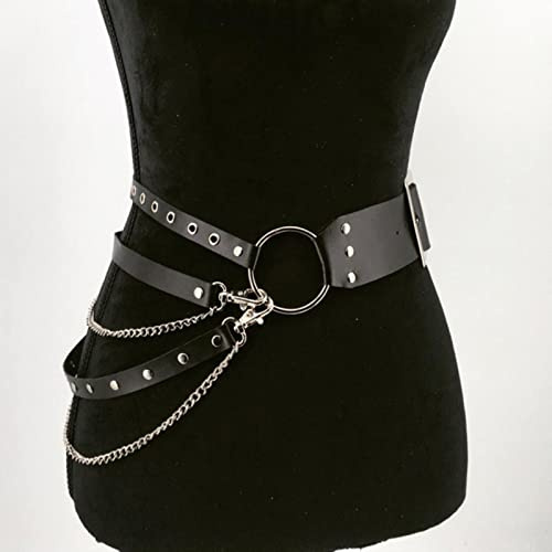 ZYONG Cinturón gótico Punk de Talla Grande, cinturón de Cadena de Metal para Mujer, Cinturones de Cuero PU, Vestido de Discoteca Hiphop Rock