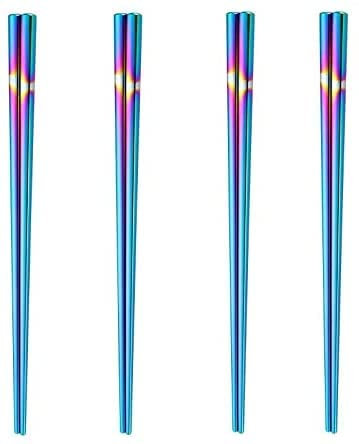 Bacchette dell'acciaio inossidabile di colore dell'arcobaleno, bacchette cinesi tradizionali riutilizzabili bacchette quadrate del metallo per alimento cinese/Janpanese.
