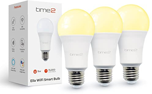 Time2 Ella 2 WiFi Smart Light Bulb with Biorhythm Lighting, 9W E27 Edison LED Bulb with Smartphone Control Schedule and Timer, Dimmable Smart Bulbs Compatible with Alexa and Google Home (Pack of 3)