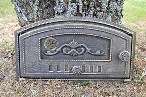SEZAM Cast Iron Oven Door with Thermometer 500°C, Left Opening Pizza Oven Door - Bread Oven - Stone Oven Door, 48.5 x 6.5 x 27.5 cm - Semi-Round, Old Gold Painting