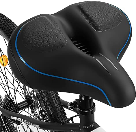 TONBUX Fahrrad Sattel Breiter Fahrradsattel, Atmungsaktiv Bequem Weich Für Damen Herren Blau