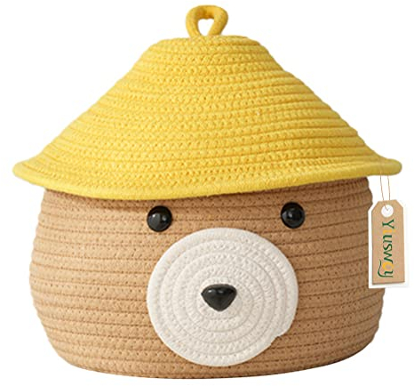Yiuswoy Aufbewahrungskorb aus Baumwollseil Geflochtener Aufbewahrungsbox Tier Deko Korb für Kinderzimmer, Wohnzimmer, Baby Spielzeug (Bär Braun)